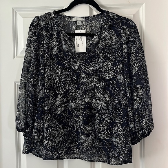 Courtney Split Neck Navy, Blue & White semi-sheer Blouse with camisole - Picture 1 of 4